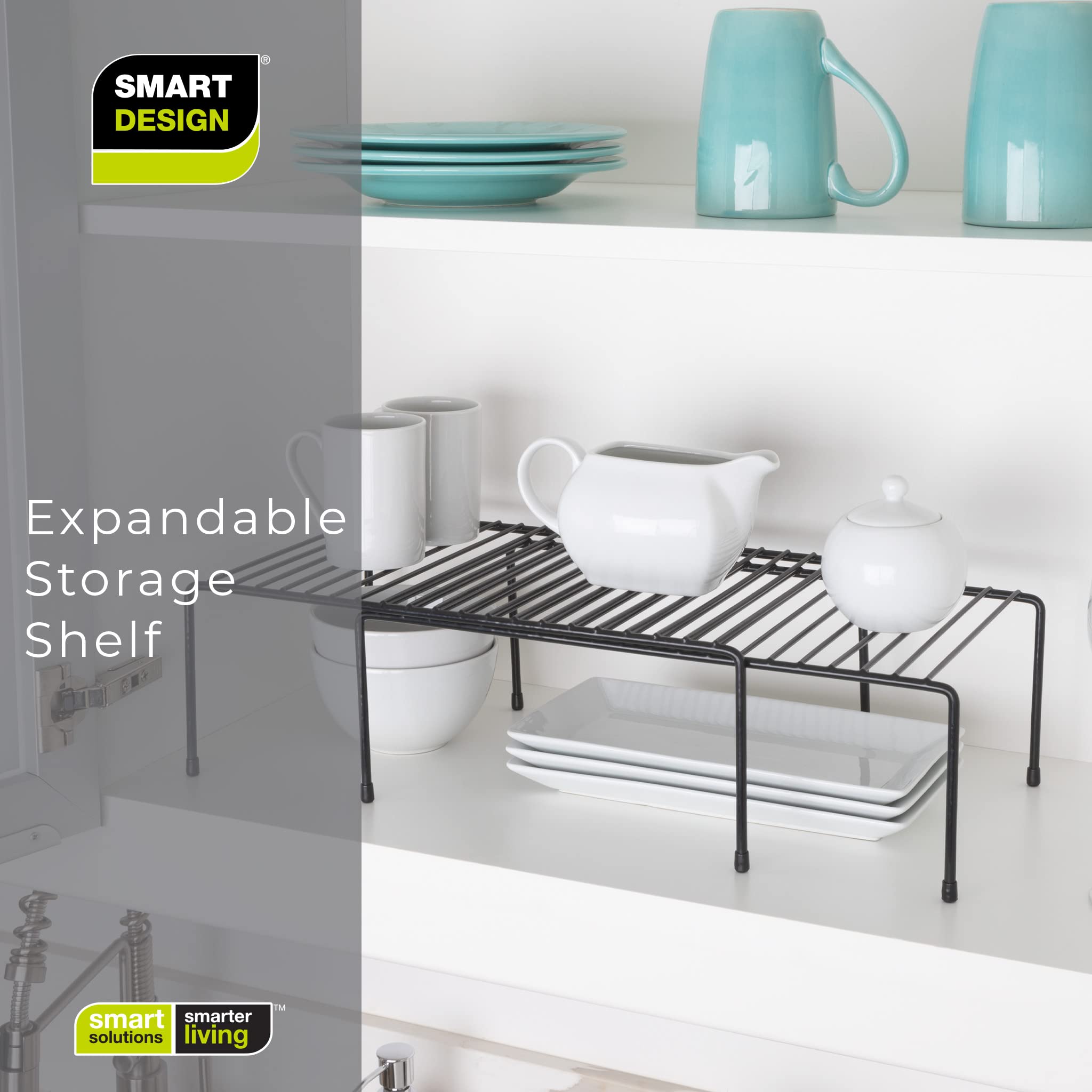 Smart Expandable Storage Rack - Durable Metal Wire Organizer with Scratch-Resistant Feet for Kitchen Counter, Bathroom, Cabinet - Perfect for Dishes, Plates, Medicine & More - 16