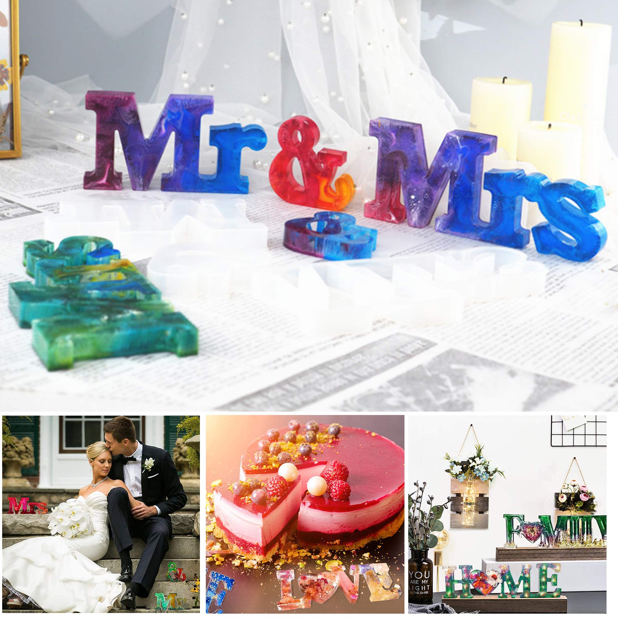 4 Pcs Alphabet Resin Molds - Mr & Mrs Love Home Sign Silicone Molds for DIY Epoxy Resin Casting, Wedding Anniversary Gifts, Wall & Table Decor - Perfect for Home Decor, Craft Projects & Personalized Gifts