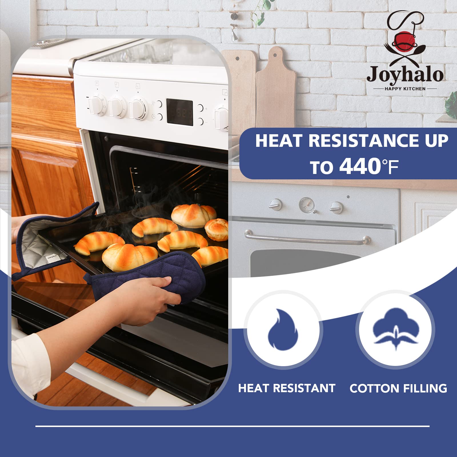 Joyhalo 6 Pack Heat Resistant Kitchen Pot Holders - Oven Mitts & Hot Pads Set for Cooking, Baking & Grilling - Terry Cloth Oven Gloves for Stove, BBQ & Hot Dishes