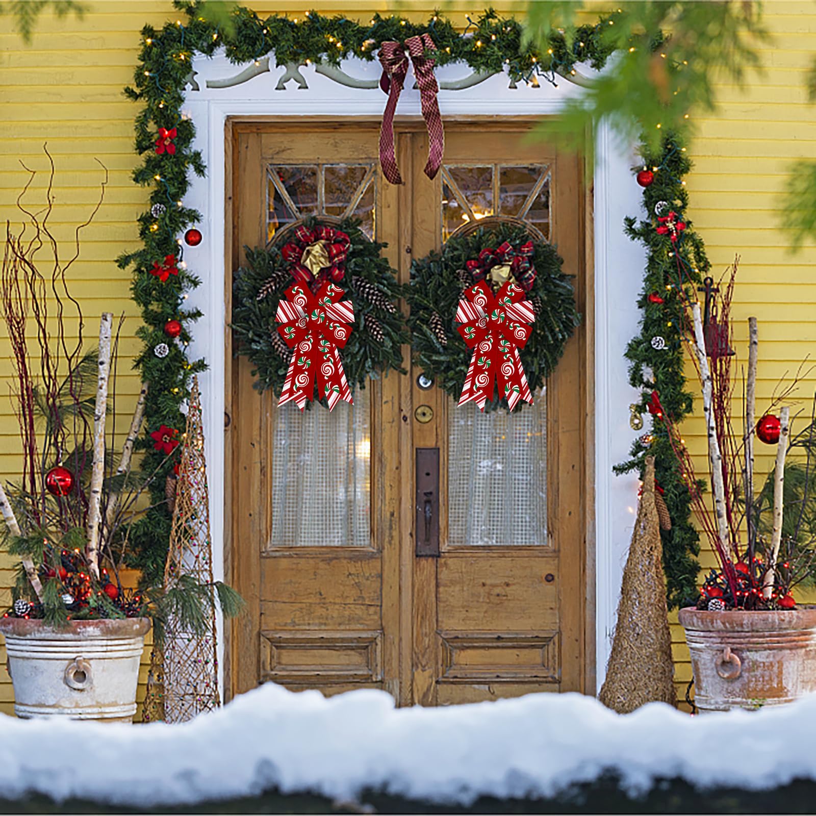 2 Pack Christmas Wreath Bows - Red Burlap Ribbon Bows for Holiday Decor, Xmas Tree Ornaments, Front Door Wreath & Winter Home Decorations (Perfect for Christmas, New Year & Winter Seasonal Decor)
