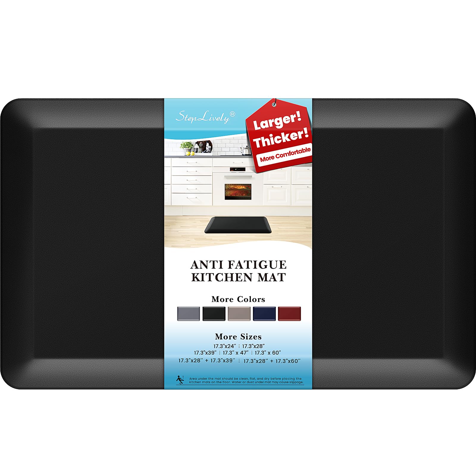 Premium 4/5 Inch Thick Anti-Fatigue Kitchen Mat - Non-Slip, Waterproof & Easy Clean Floor Cushion for Sink, Office & Cooking Areas - 17