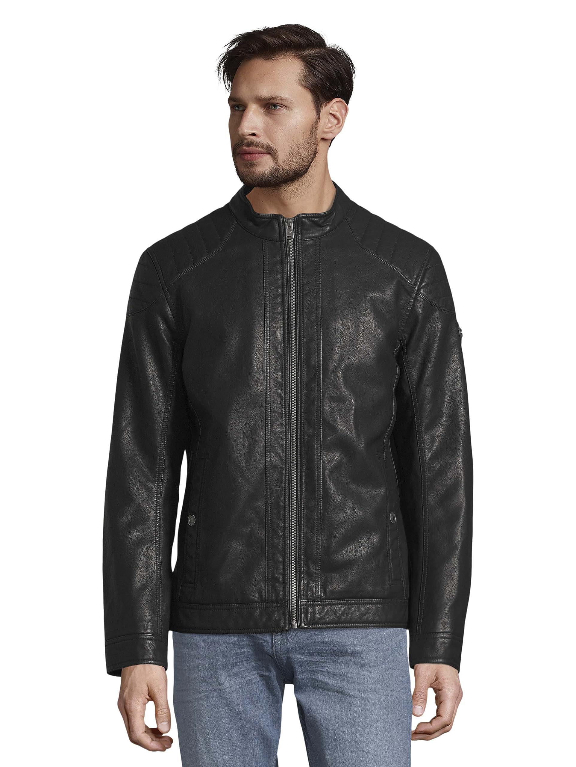 TOM TAILOR Men's Faux Leather Biker Jacket - Stylish Motorcycle Jacket for Men, Vegan Leather Biker Coat - Perfect for Riding, Casual Outfits & Night Out