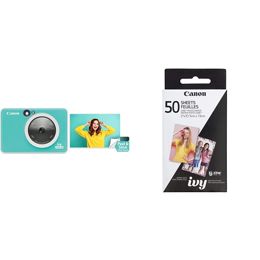 Canon Ivy CLIQ 2 Instant Camera & Mini Photo Printer - Portable Zink Printer with 50-Sheet Photo Paper Pack | Perfect for Travel, Parties & DIY Scrapbooking (Turquoise Matte)