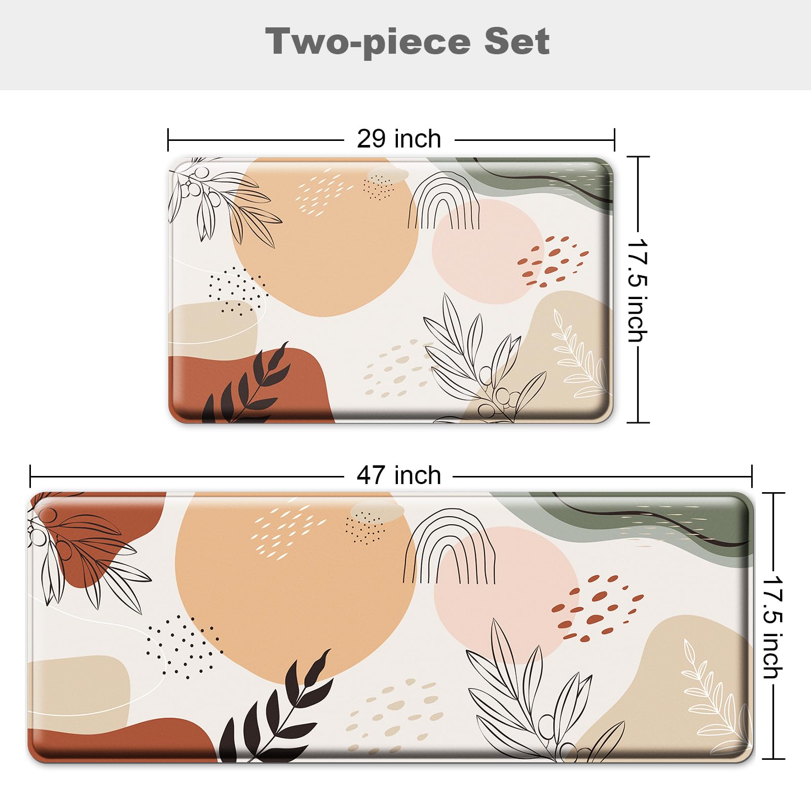 Anti-Fatigue Kitchen Mats Set of 2 - 0.47'' Thick Cushioned Floor Mats, Non-Slip Waterproof Standing Mat for Sink, Desk & Laundry - Boho Style Home Decor - Perfect for Cooking, Dishwashing & Long Standing Work