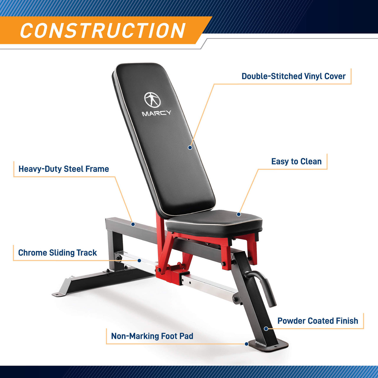 Marcy Adjustable Utility Bench with Chrome Sliding Track SB 5429 - Home Gym Workout Equipment for Strength Training & Weight Lifting