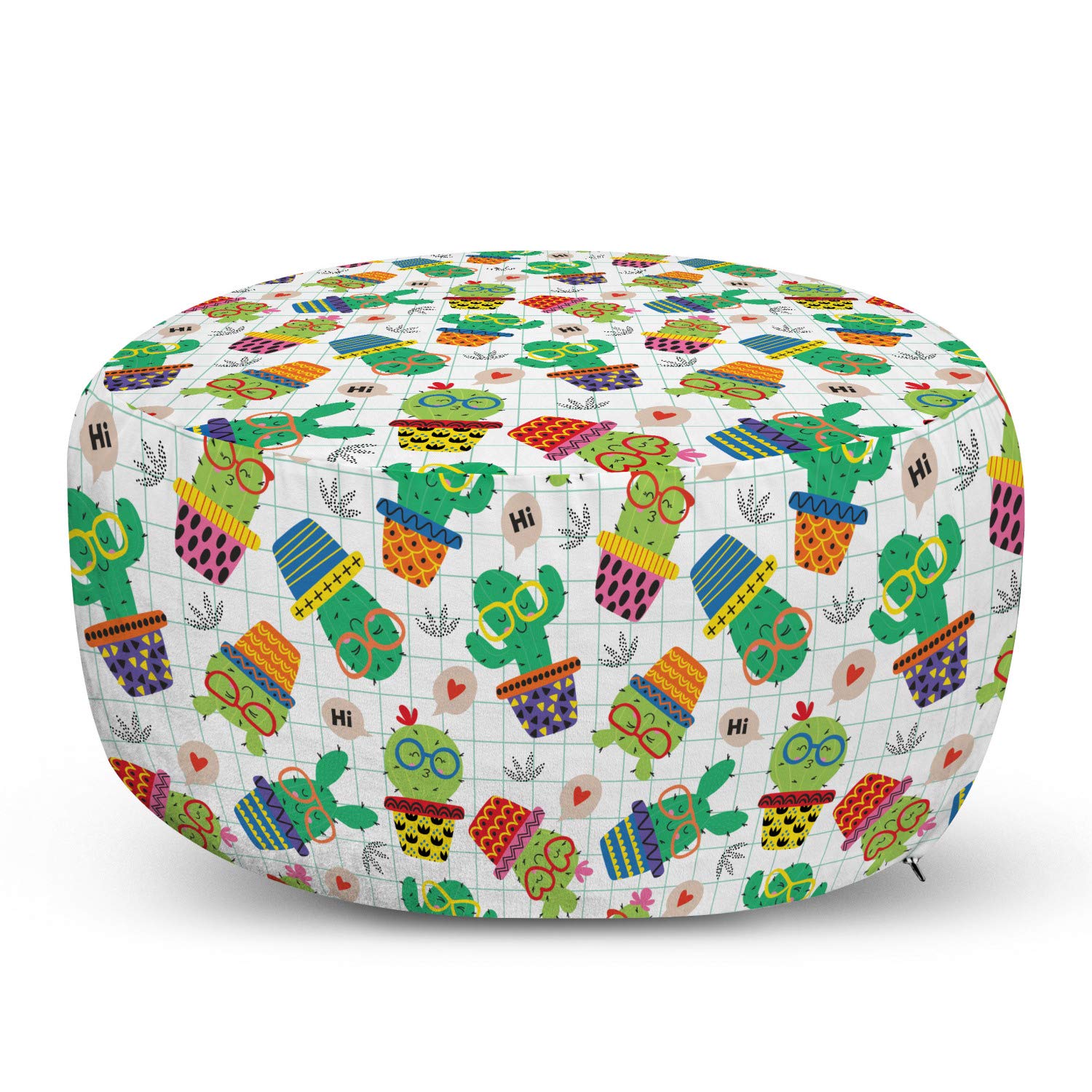Ambesonne Cactus Ottoman Pouf - Soft Decorative Foot Rest with Removable Cover, Summer Cactus Succulent Pattern in Multicolor - Perfect for Living Room, Bedroom & Home Decor