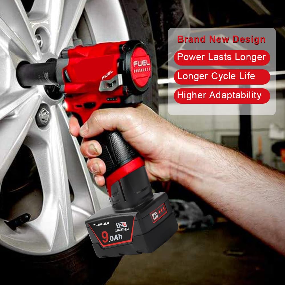 2 Pack 9.0Ah Replacement Battery Compatible with Milwaukee 12V (48-11-2460) - High Capacity Power Solution for Milwaukee 12V Tools - Perfect for Drills, Saws, and Cordless Power Tools