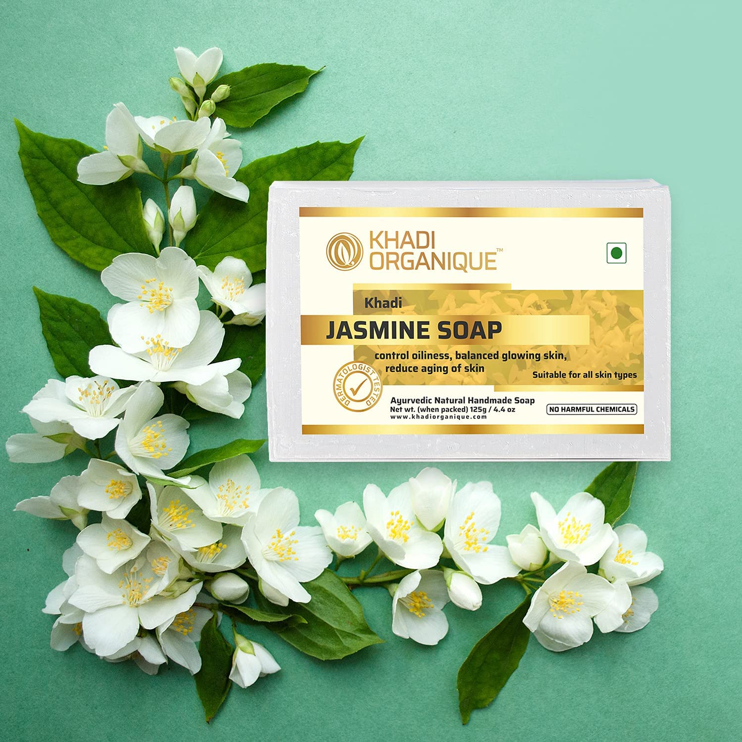 Khadi Organique Handmade Jasmine Soap - Pack of 3 | Natural & Organic Skincare by Dominion Care | Perfect for Sensitive Skin & Daily Cleansing