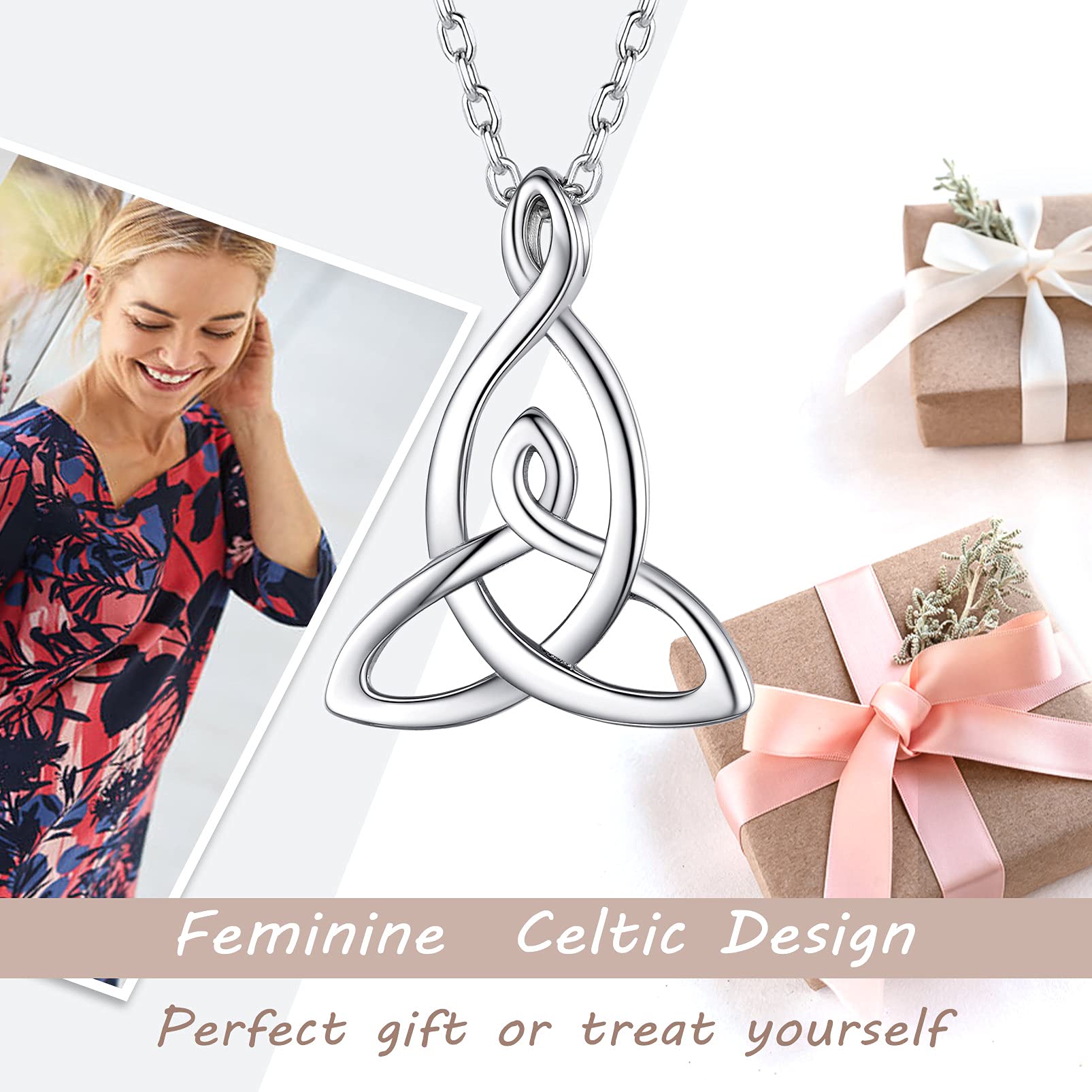 Celtic Love Knot Necklace for Women - 925 Sterling Silver Irish Jewelry | Adjustable 18-20