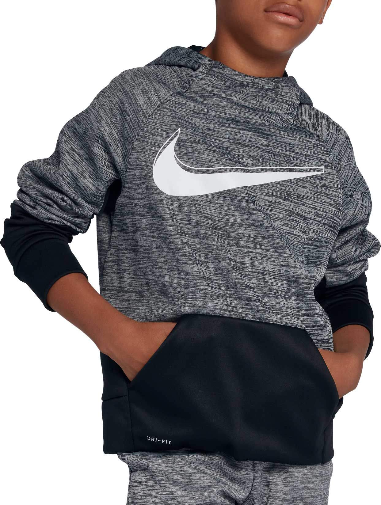 Nike Boys' Therma Heathered Graphic Hoodie - Black/Black, Small - Warm & Stylish Pullover for School, Sports & Outdoor Activities