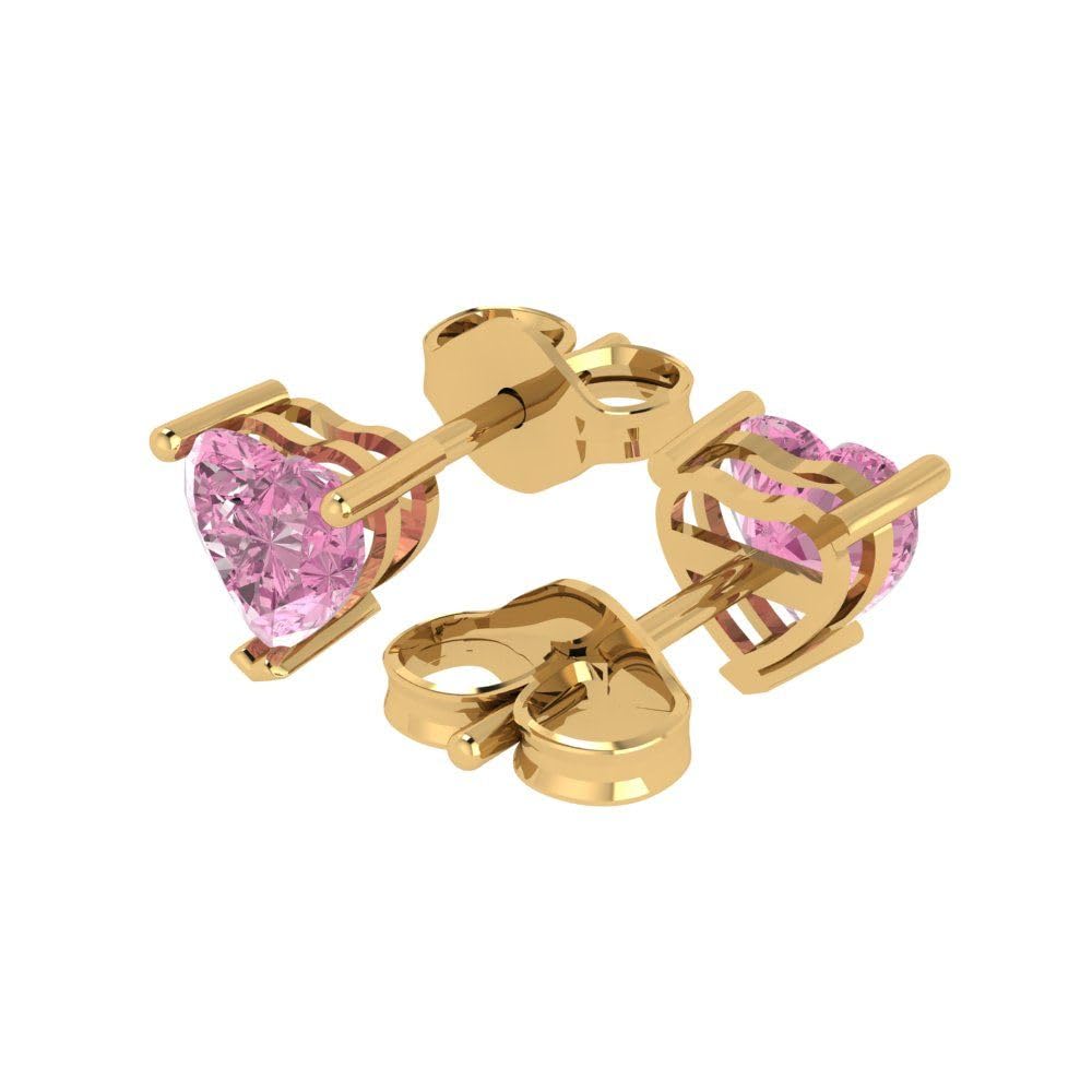 0.94cttw Heart Cut Solitaire Pink Simulated Diamond Stud Earrings - 14k Yellow Gold Push Back Fine Jewelry - Perfect for Anniversary Gifts, Valentine's Day & Romantic Occasions