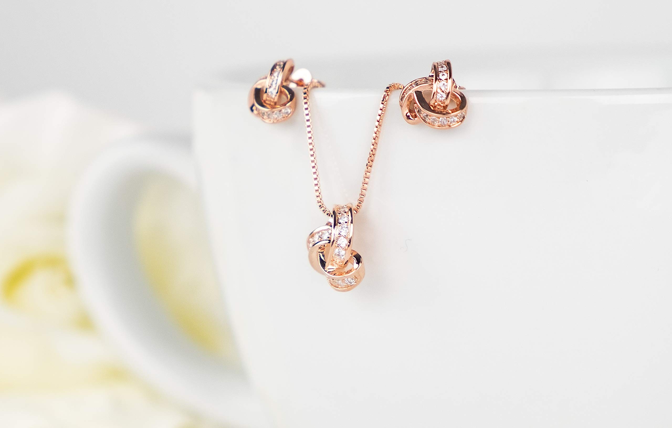 Cleo Classic Designs Bridesmaid Proposal Gift Set - Knot Earring & Necklace Jewelry for Weddings, Bridal Parties & Special Occasions | Perfect for Bridesmaids, Maid of Honor & Wedding Accessories