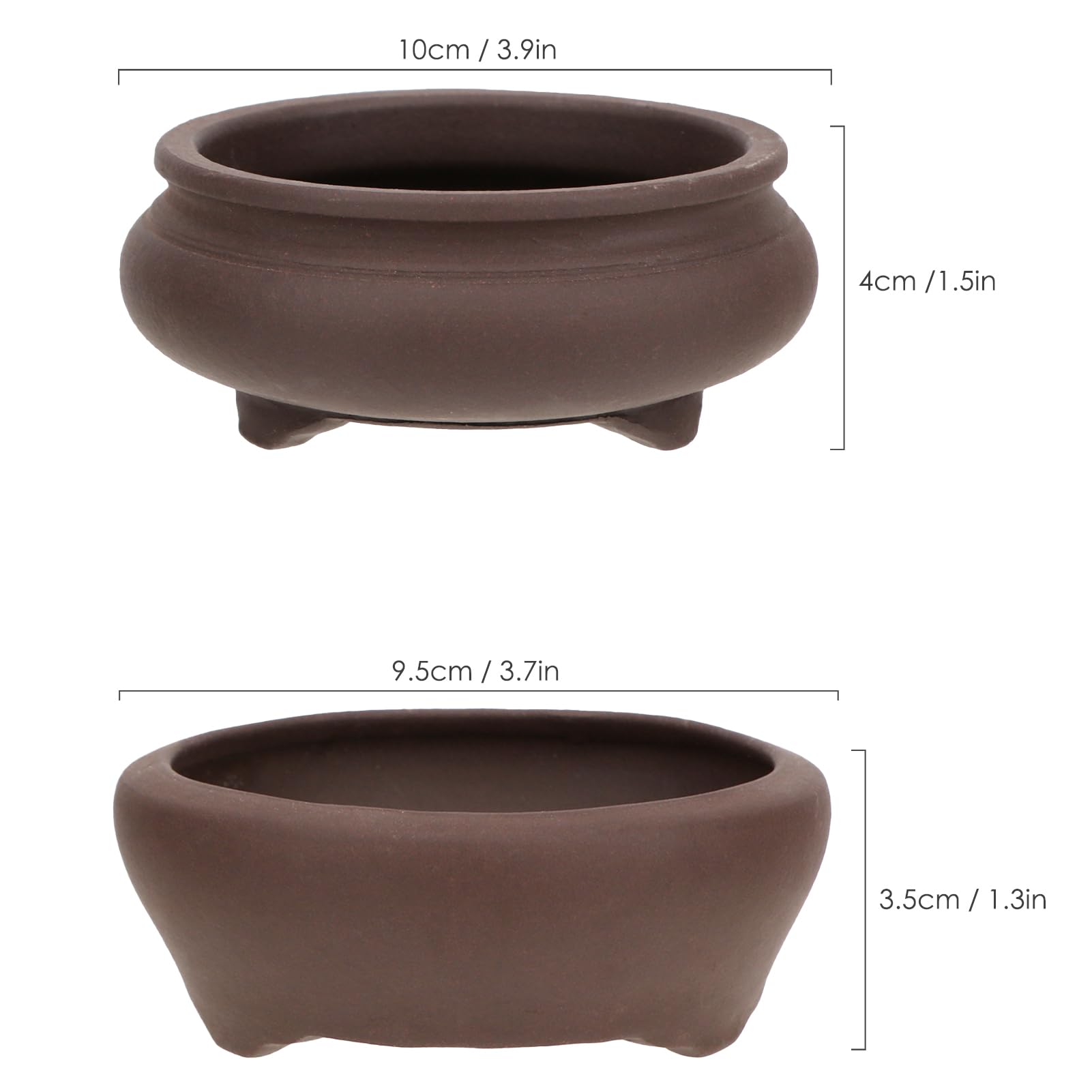 2-Piece Unglazed Round Ceramic Bonsai Planter Set - 3.7