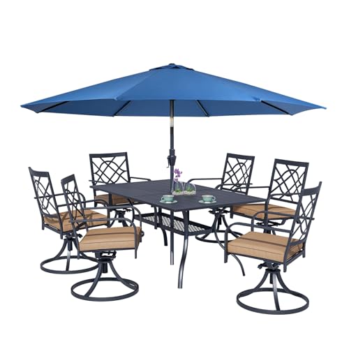 Swivel Chair Set With Dark Blue Umbrella