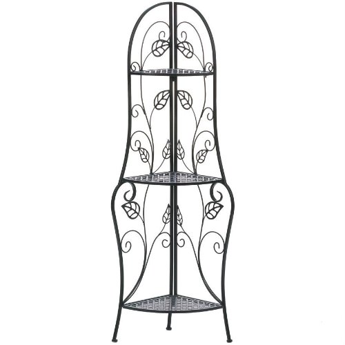 Stylish Metal Corner Three-Shelf Unit with Decorative Leaf Design - Perfect for Bathroom Storage, Living Room Decor & Small Space Organization