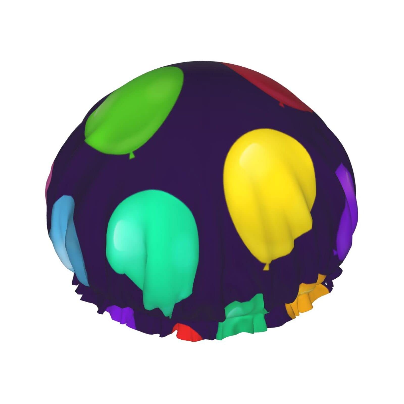 3D Colorful Balloons Print Shower Cap - Double Waterproof Bathing Cap for Women & Men - Soft Nightcap for Hair Protection - Perfect for Swimming, Showering & Sleeping