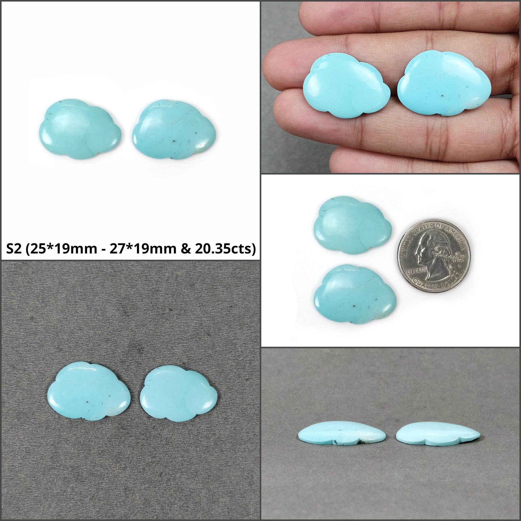 Natural Arizona Turquoise Gemstone Carving - Handcrafted Blue Turquoise Cloud Set | Untreated & Unheated | Spiritual Jewelry, Meditation Decor, Boho Home Accessories