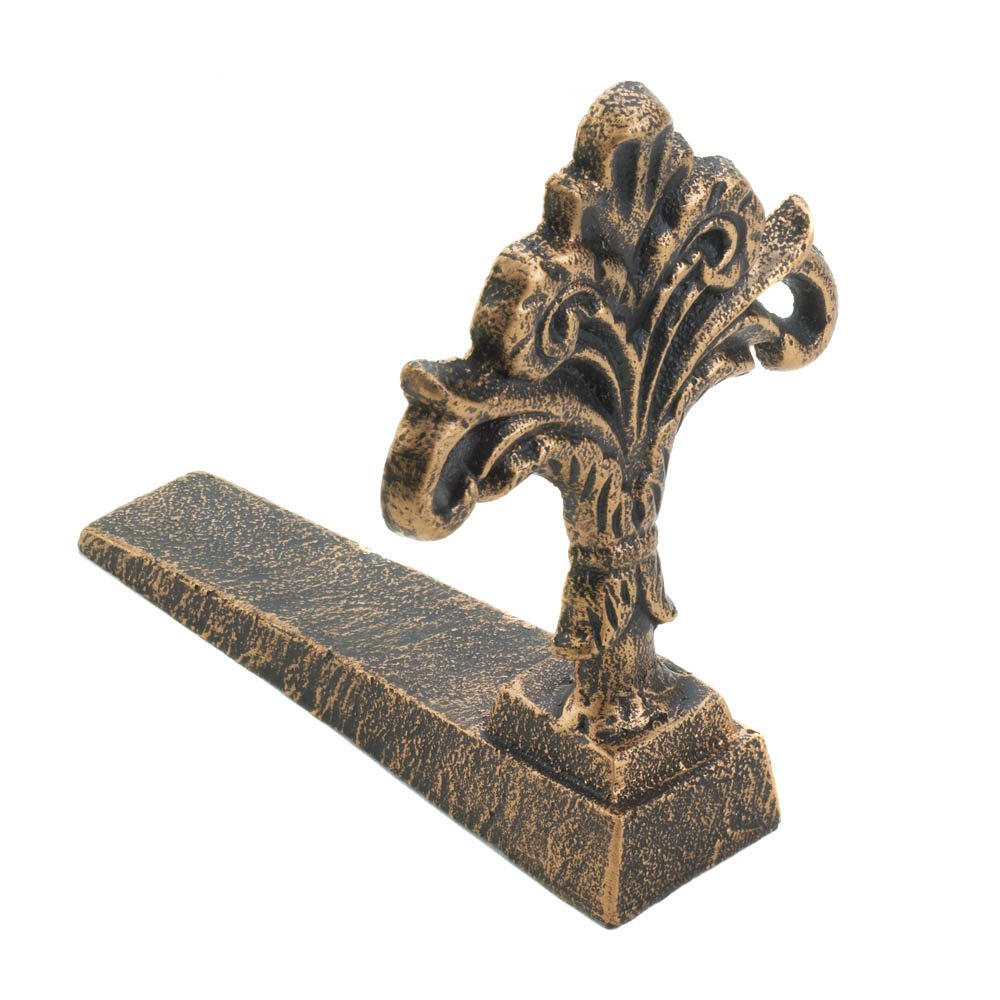 Decorative Iron Fleur-de-Lis Door Stopper - Heavy Duty Security Door Wedge for Home, Office & Apartment Safety - Perfect for French Style Doors, Hallways & Entryways