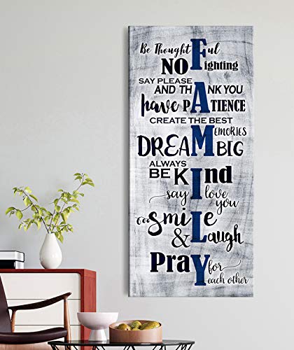 Farmhouse Style Family Sign Wall Art - Large Framed Canvas Decor for Living Room & Family Room - Blue 27x60 Inch - Perfect for Rustic Home Décor & Cozy Interior Design
