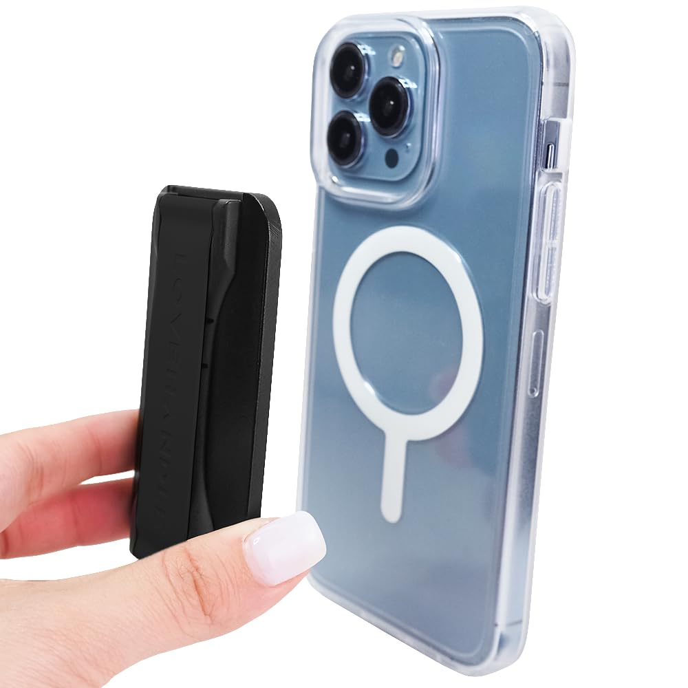 LoveHandle PRO Magnetic Phone Grip with Kickstand - MagSafe Compatible Phone Mount, Stand & Strap for iPhone & Tablets - Includes MagSafe Ring - Universal Fit for All Devices - Soft Black Silicone - Perfect for Driving, Video Calls & Hands-Free Use