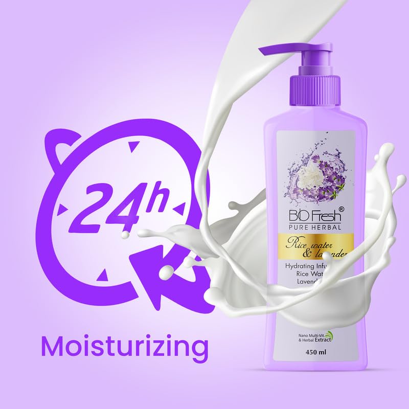 BIOFRESH HERBALS Rice Water & Malai Kesar Deep Nourishing Body Lotion for Dry Skin - Hydrating Moisturizer with Natural Ingredients (Pack of 2, 450ml Pump Bottles) | Perfect for Daily Skincare Routine & Winter Dry Skin Care