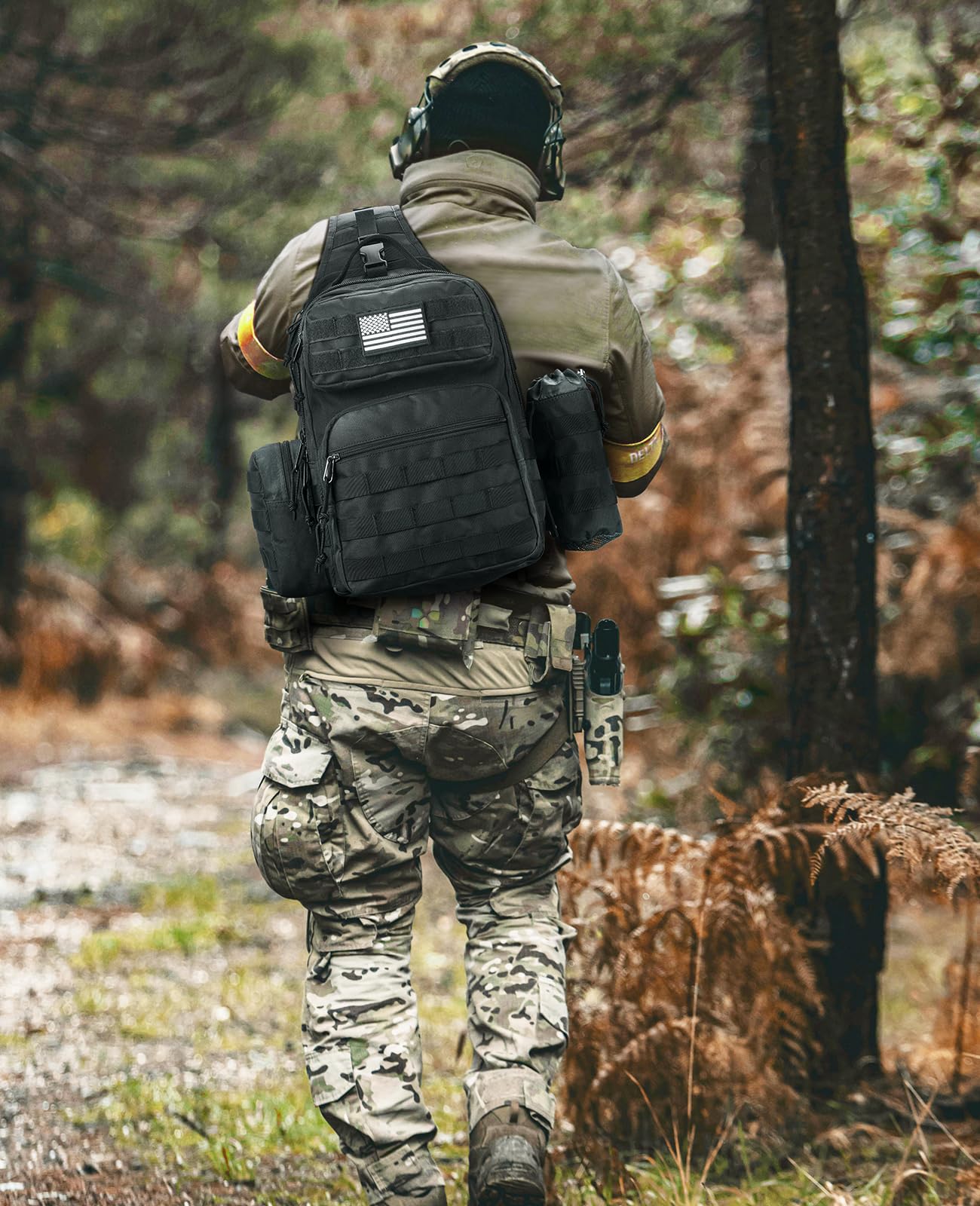 CVLIFE Tactical Sling Bag Backpack for Men - Military Shoulder Sling Bag with MOLLE System, Detachable Army Assault Pack & Water Bottle Holder - Concealed Carry Day Pack for EDC, Hiking, Work & Outdoor Adventures (Black)