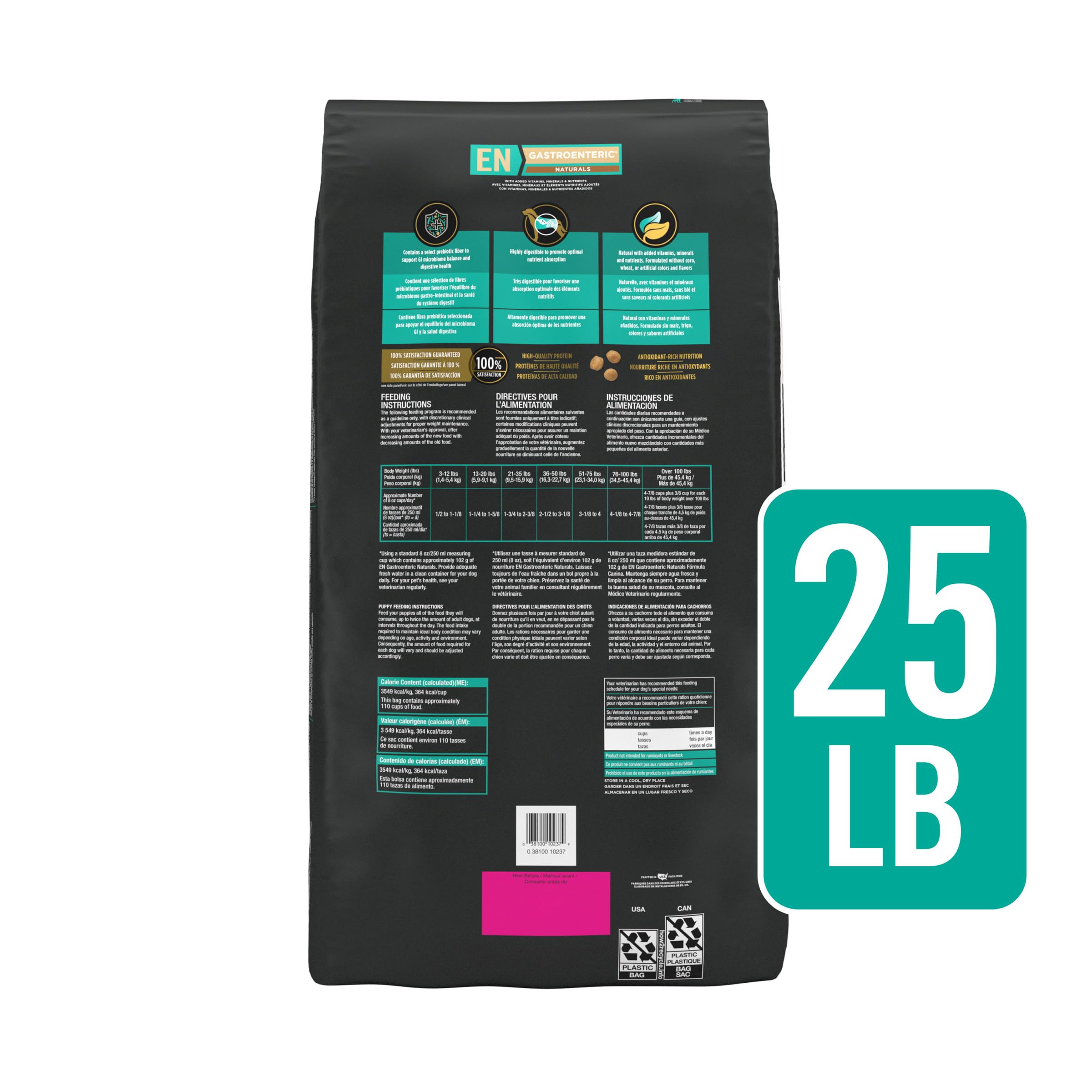 Purina Pro Plan Veterinary Diets EN Gastroenteric Dry Dog Food - Natural Formula with Added Vitamins & Minerals for Sensitive Stomachs - 25lb Bag for Adult Dogs with Digestive Issues - Perfect for Dogs with IBS, Food Allergies or Recovery from Surgery