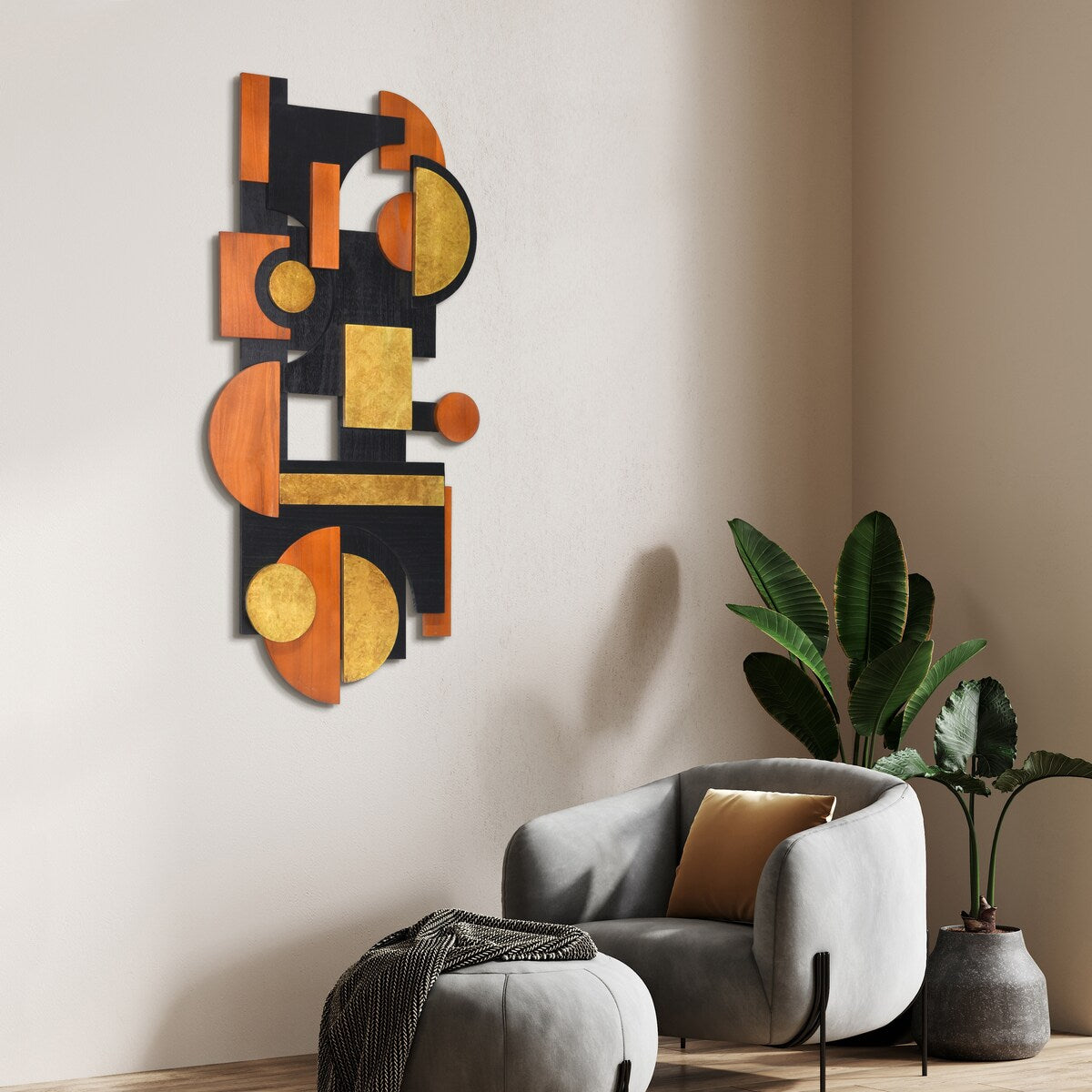 Handmade Dimensional Solid Paulownia Wood Abstract Wall Art - Amber Embraces Collection - Perfect for Living Room, Bedroom & Office Decor