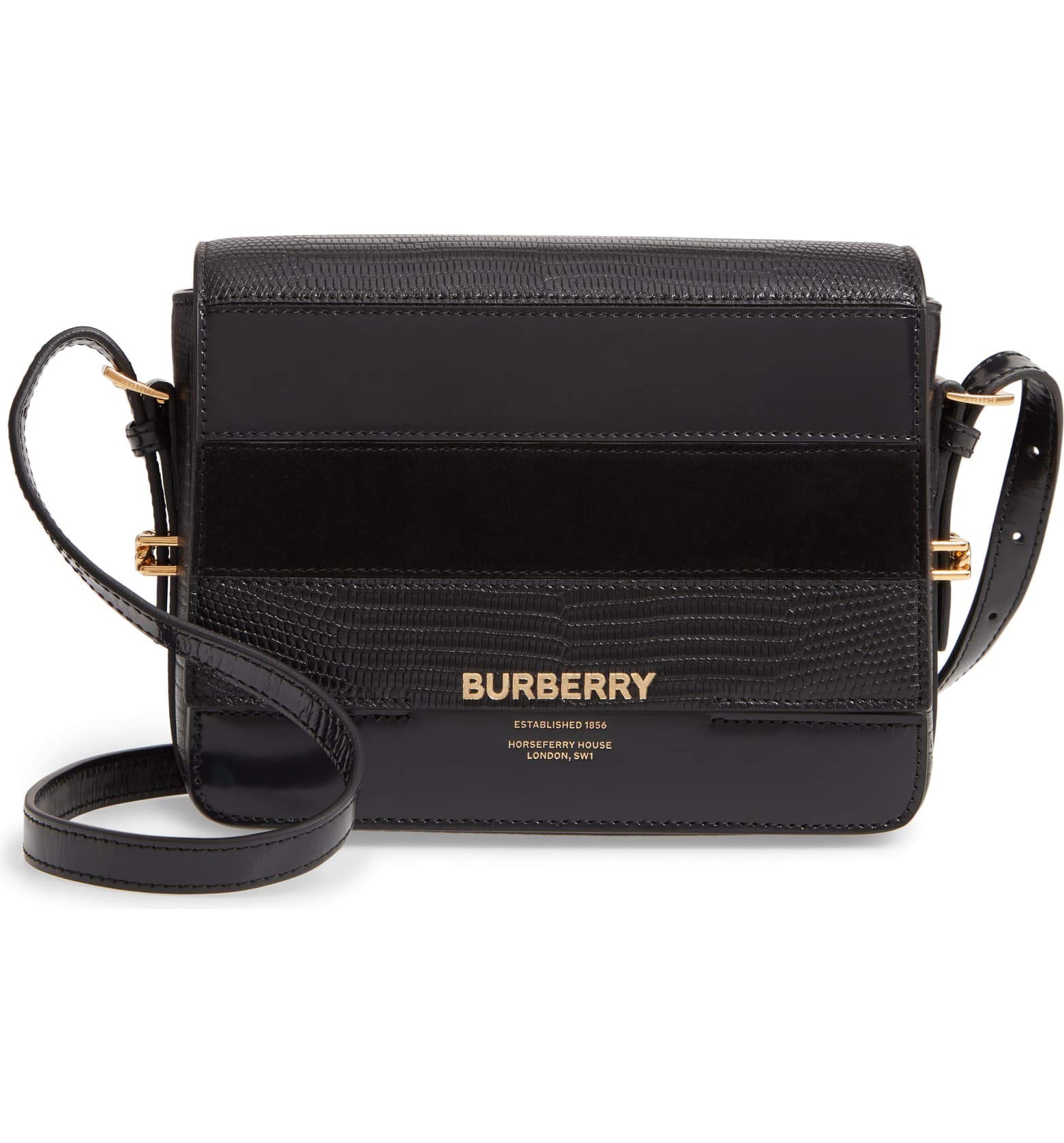 Burberry Small Grace Black Striped Leather Crossbody Bag - Italian Made Luxury Handbag for Women | Perfect for Work, Travel & Evening Events