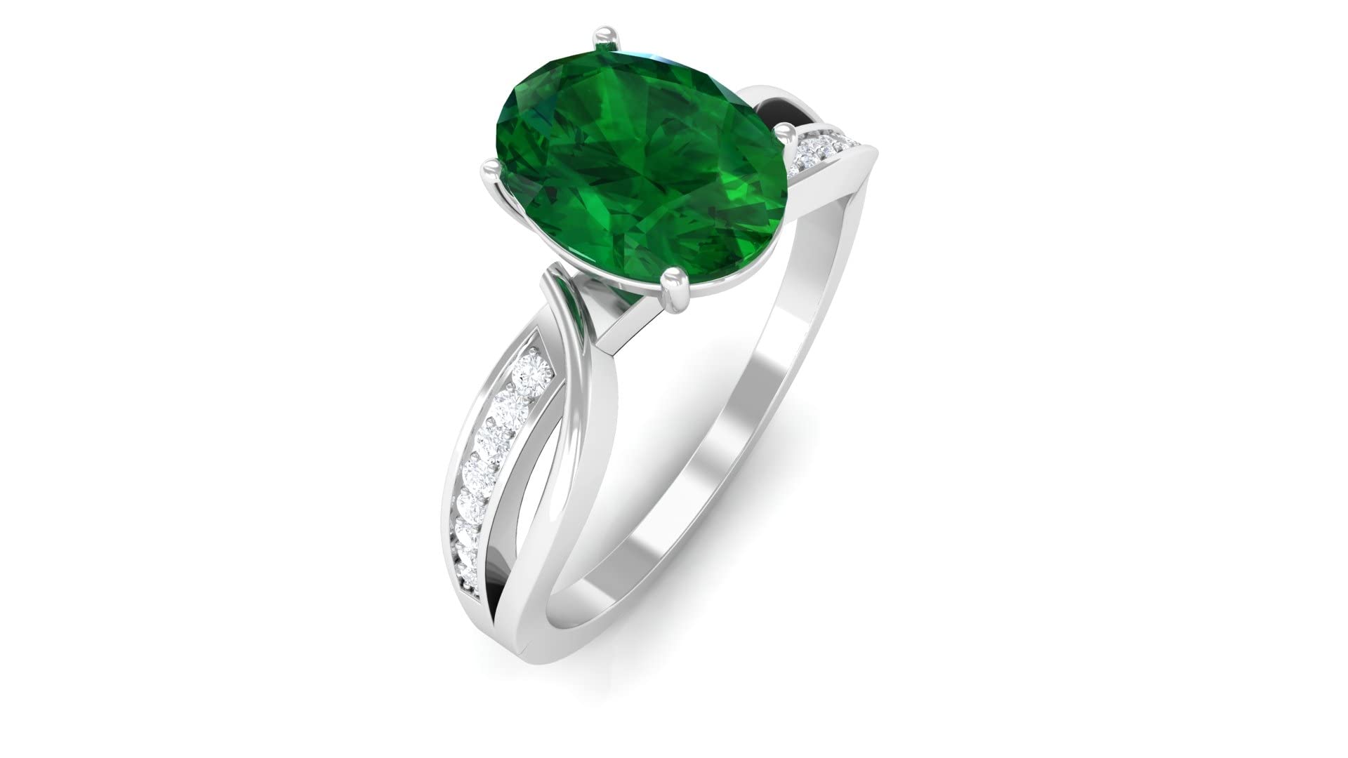 1.50 CT Lab-Created Emerald & Moissanite Solitaire Engagement Ring in 14K Solid Gold with Basket Setting & Split Shank - Perfect for Weddings, Anniversaries and Special Occasions