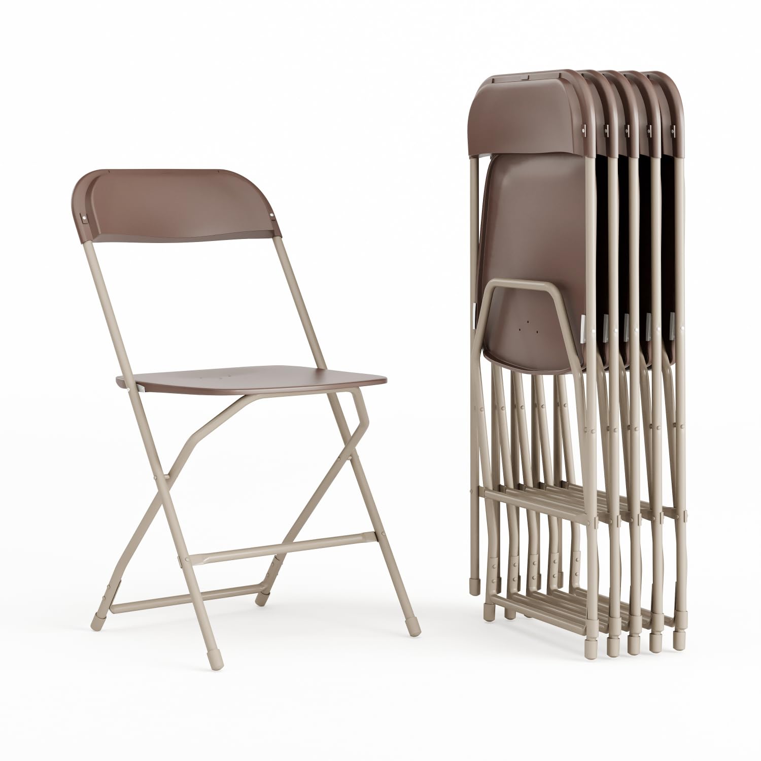 Flash Furniture Hercules Series 6-Pack Brown Plastic Folding Chairs - 650LB Weight Capacity, Lightweight & Comfortable for Events, Parties, Weddings, and Outdoor Gatherings