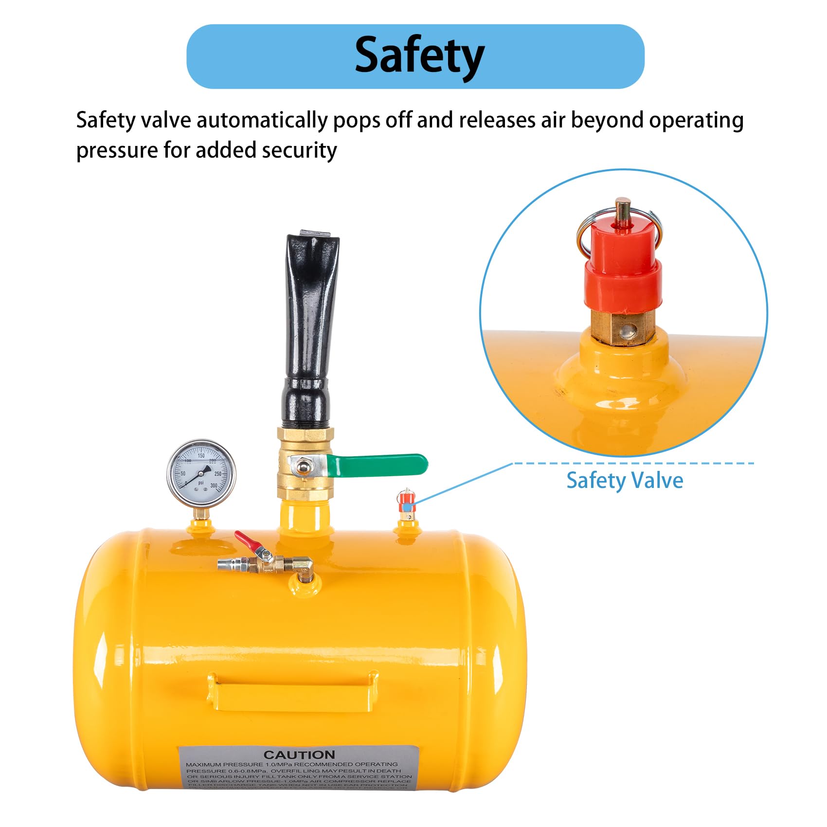 10 Gallon Compact High Air Bead Seater - Heavy Duty Tire Inflator Blaster for Truck & Tractor Tires | Fast Bead Setting Tool for ATV, UTV & Off-Road Vehicles | Ideal for Farm, Construction & Emergency Roadside Repairs (Yellow)