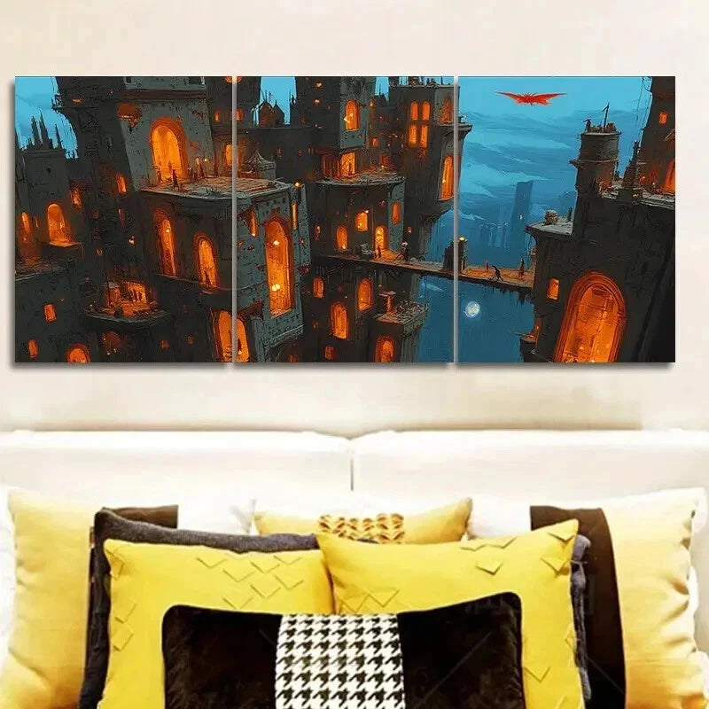 3-Piece Bustling City Wall Art Canvas Framed Set - 50x70cm Modern Urban Decor - High Quality Print - 100% Australian Made - Ready to Hang - Perfect for Living Room, Bedroom or Office Decor