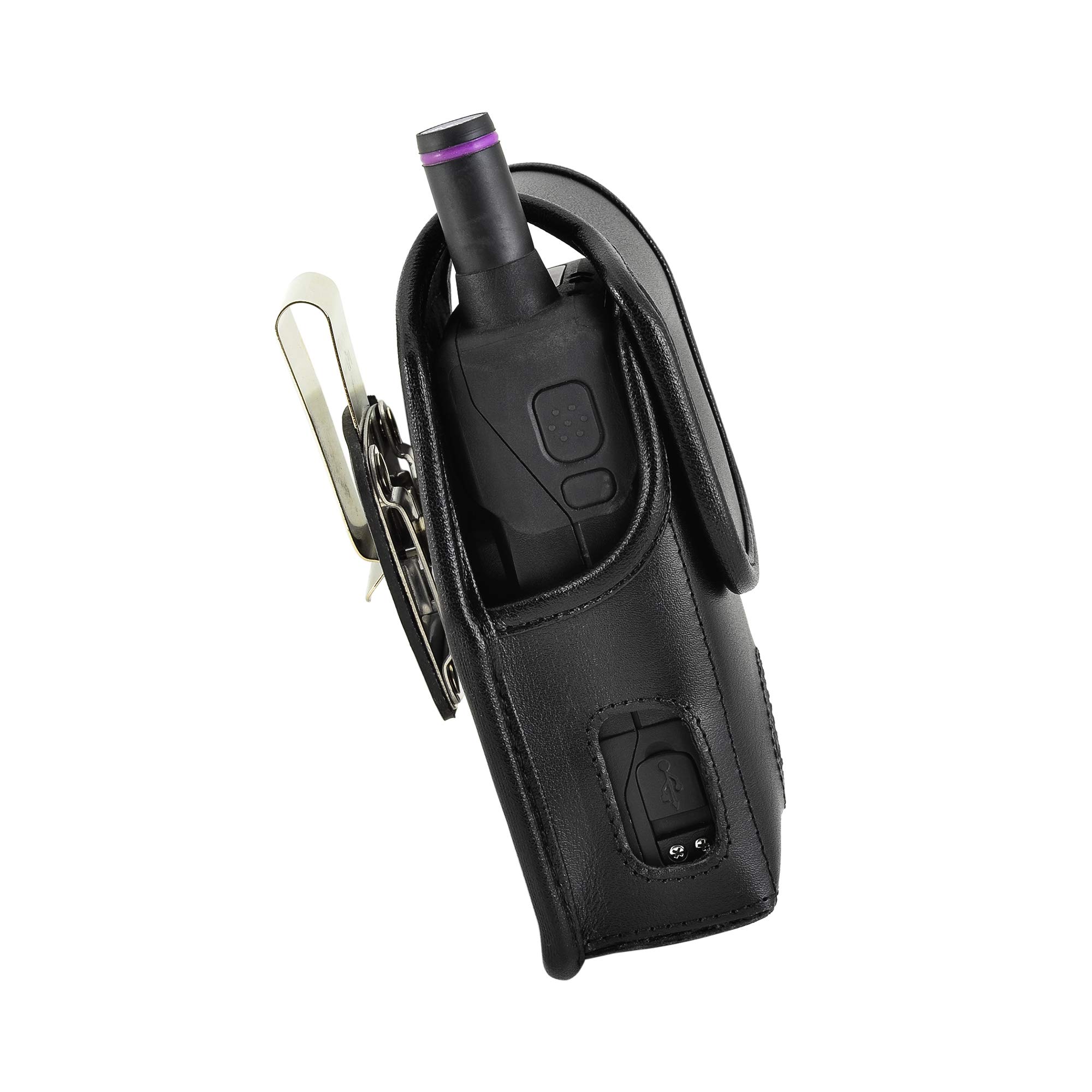 Premium Black Leather Holster Case for Unication G4 & G5 Voice Pagers - Heavy Duty Rotating Belt Clip & Magnetic Closure - Ideal for Firefighters, EMS, and Public Safety Professionals