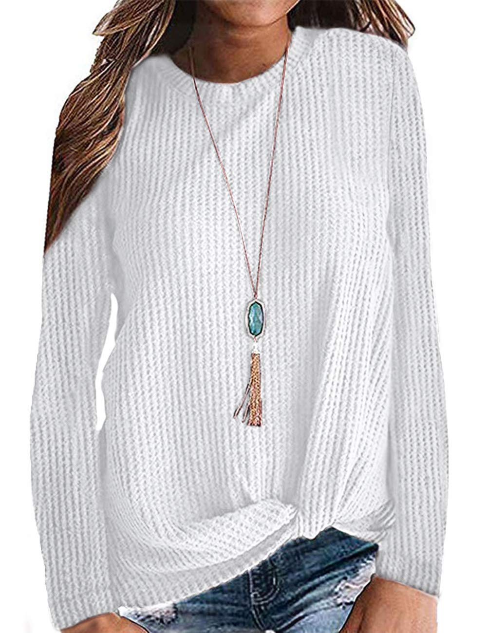 MISFAY Women's Casual Long Sleeve Twist Knot Waffle Knit Shirt - Cute Blouse for Fall & Winter, Perfect for Office, Date Night and Everyday Wear
