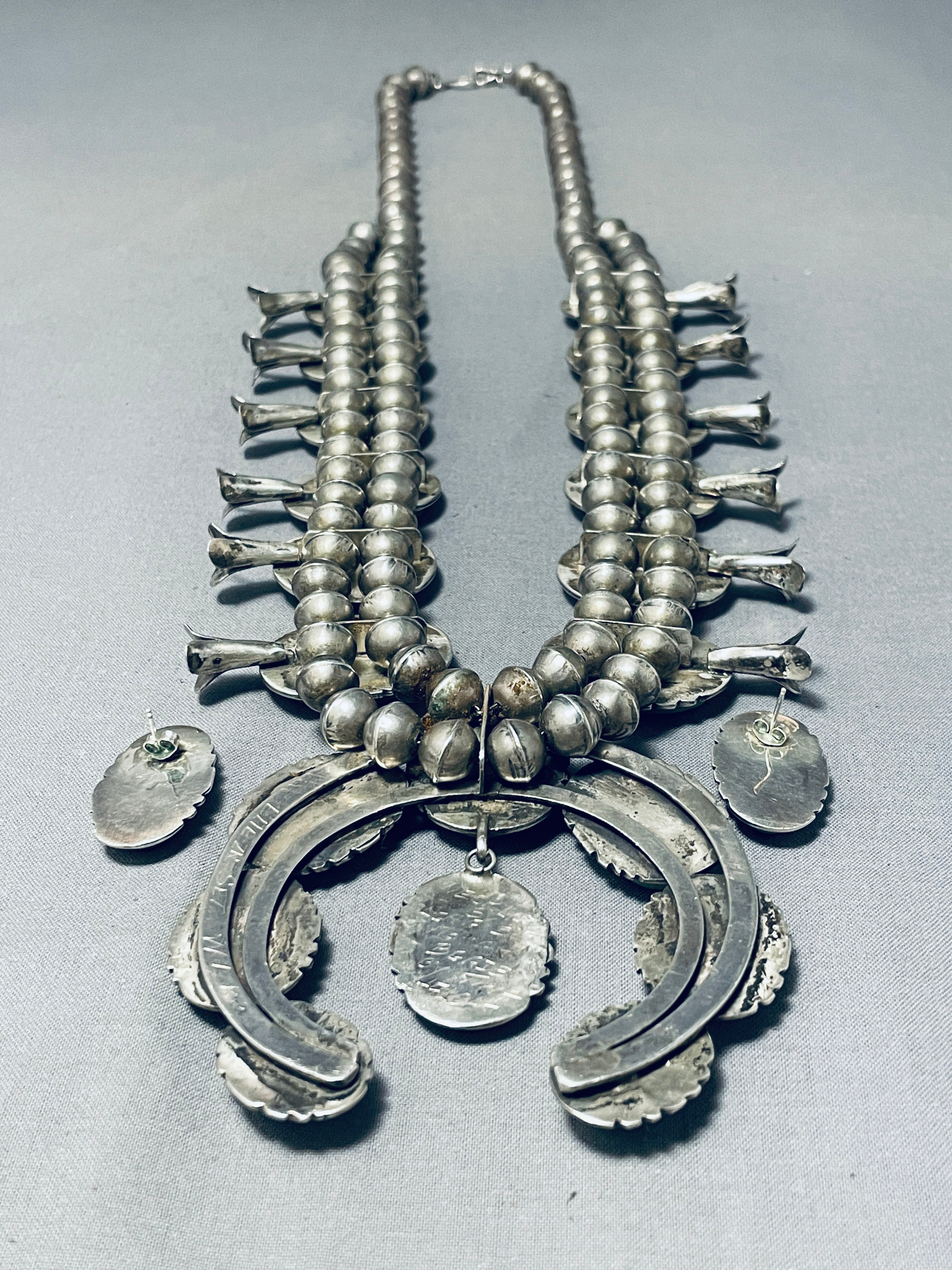 Vintage Navajo Royston Turquoise Sterling Silver Squash Blossom Necklace - 275g Authentic Native American Jewelry for Women, Perfect for Boho Fashion, Weddings & Special Occasions
