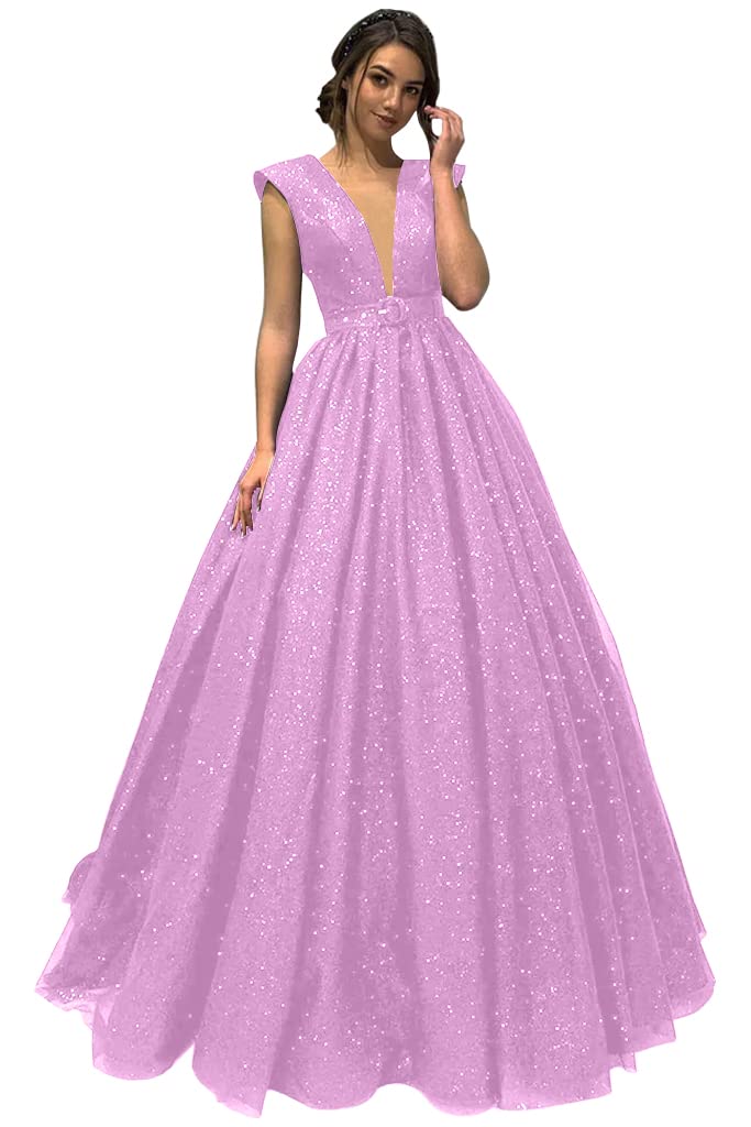 Sparkly Tulle Prom Dresses for Women - Long V Neck Ball Gown Wedding Dress Formal Party Gown - Perfect for Homecoming, Quinceañera & Evening Galas