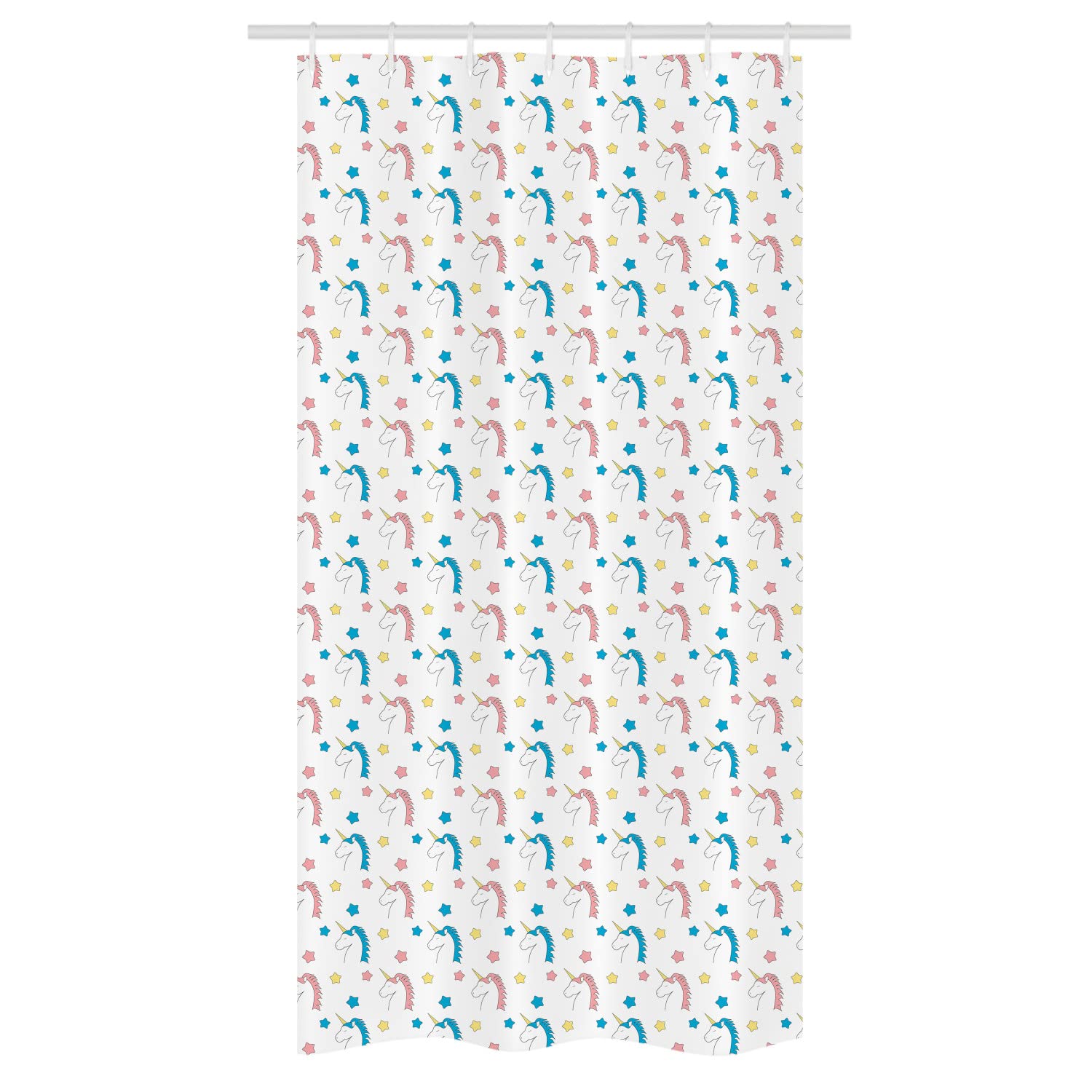 Ambesonne Pastel Unicorn Shower Curtain Set - Cartoon Unicorns with Colorful Mane & Stars Bathroom Decor - 36