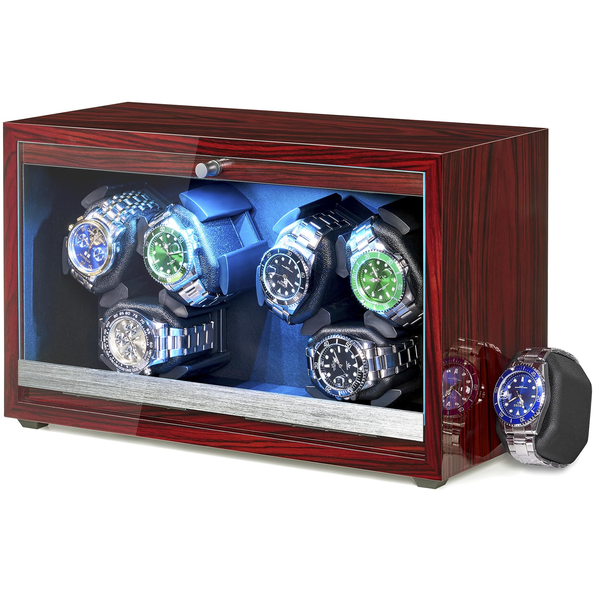 ANWBROAD Luxury 6-Watch Winder Box with LED Display & Super Quiet Motor - 4 Rotation Modes for Rolex, Automatic & Mechanical Watches - USB Powered Watch Storage Case (Perfect for Home, Office & Travel Use)