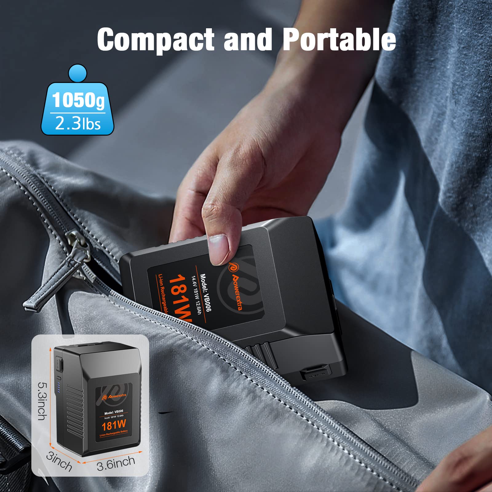 Powerextra V-Lock Battery with 45W PD Fast Charging - 181Wh High Capacity for Sony, Canon, Panasonic Cameras - Perfect for Photography, Videography & On-the-Go Power Needs
