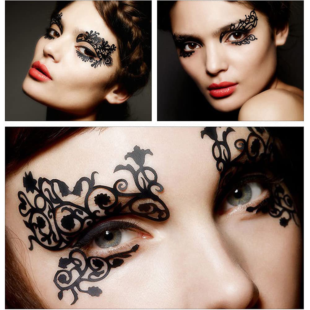 5 Pairs Black Fabric Lace Temporary Eye Tattoo Stickers - Waterproof Eyeliner & Eyeshadow Stickers for Halloween, Masquerade, Cosplay & Party Makeup | Perfect for Costume Parties, Photoshoots & Special Events