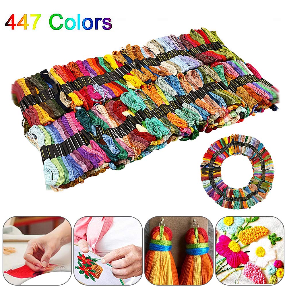 447 Color Embroidery Floss Cross Stitch Thread Kit - 8m Cotton Rainbow Color Palettes for DIY Bracelets, Friendship Bracelets, Scrapbooking & Handmade Crafts - Perfect for Cross Stitch, Embroidery, Sewing & DIY Projects