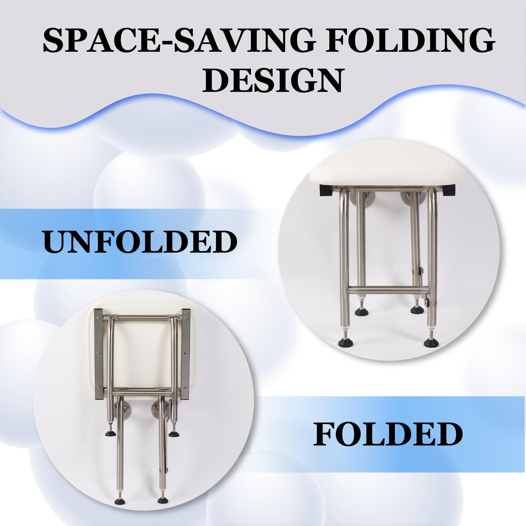 ADA Compliant Heavy Duty Padded Shower Seat with Legs - 400lb Capacity 304 Stainless Steel Shower Chair for Elderly & Disabled - Foldable Wall Mounted Bath Seat 16