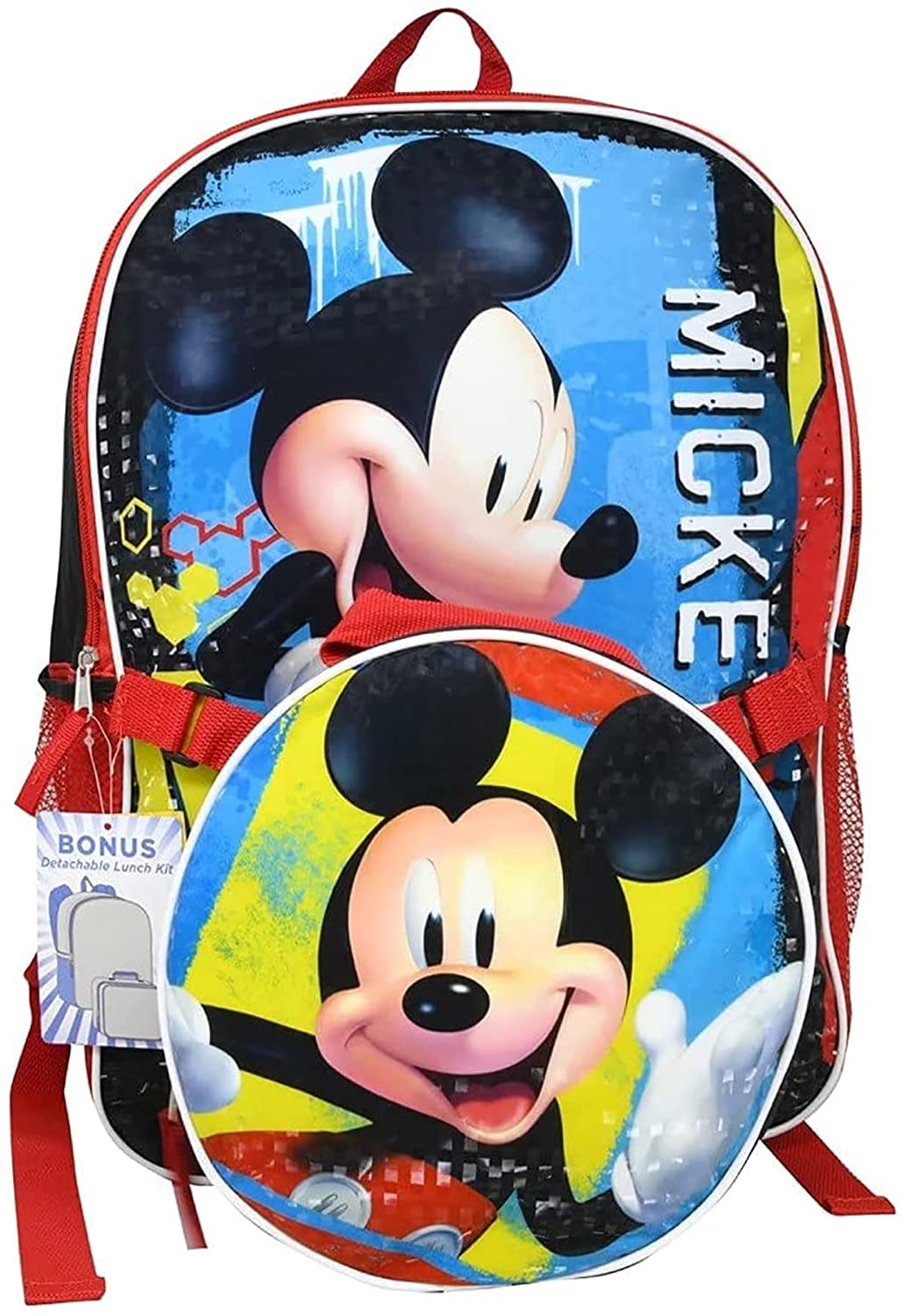 **United Pacific Disney Mickey Mouse Backpack with Lunch Bag - 16 Inch Cute Graphic School Backpack for Boys & Girls - Spacious Travel Backpack for Kids - Perfect for School, Travel & Disney Theme Parks**