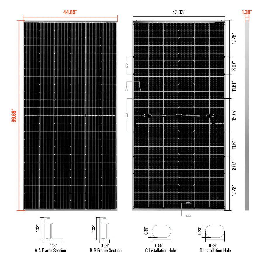 Rich Solar MEGA 580 Watt Bifacial Solar Panel - High Efficiency Monocrystalline PV Module for Home, RV & Off-Grid Power - Perfect for Residential, Commercial and Outdoor Energy Solutions