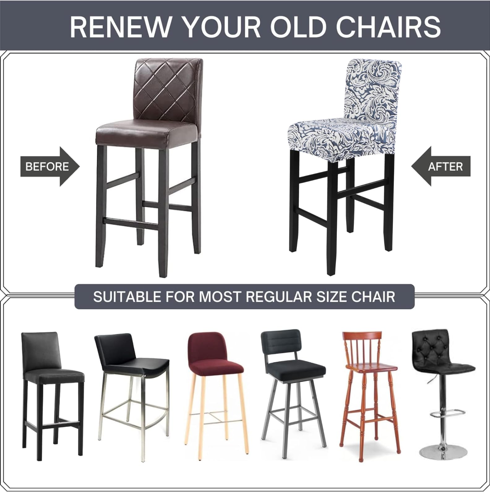 Stretch Washable Bar Stool Covers Set of 4 - Counter Height Kitchen Dining Chair Slipcovers for Home & Cafe - Floral Pattern - Perfect for Kitchen Islands, Breakfast Bars & Restaurant Seating