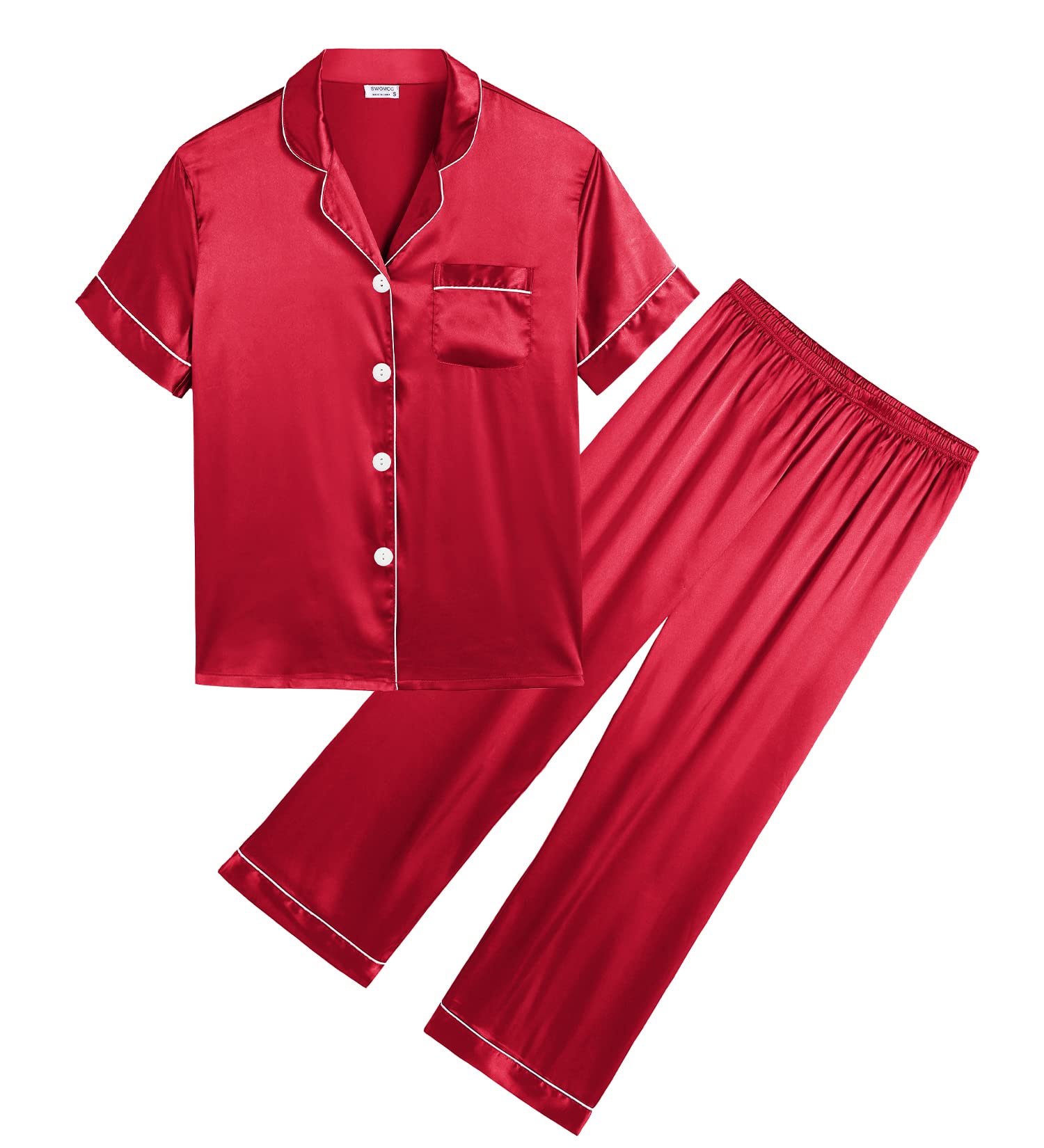 SWOMOG Kids Satin Pajama Sets for Girls & Boys - Soft Button-Down Silk PJs with Short Sleeves, 2-Piece Nightwear for Comfortable Sleep & Cozy Lounge Wear - Perfect for Bedtime, Sleepovers & Relaxing at Home