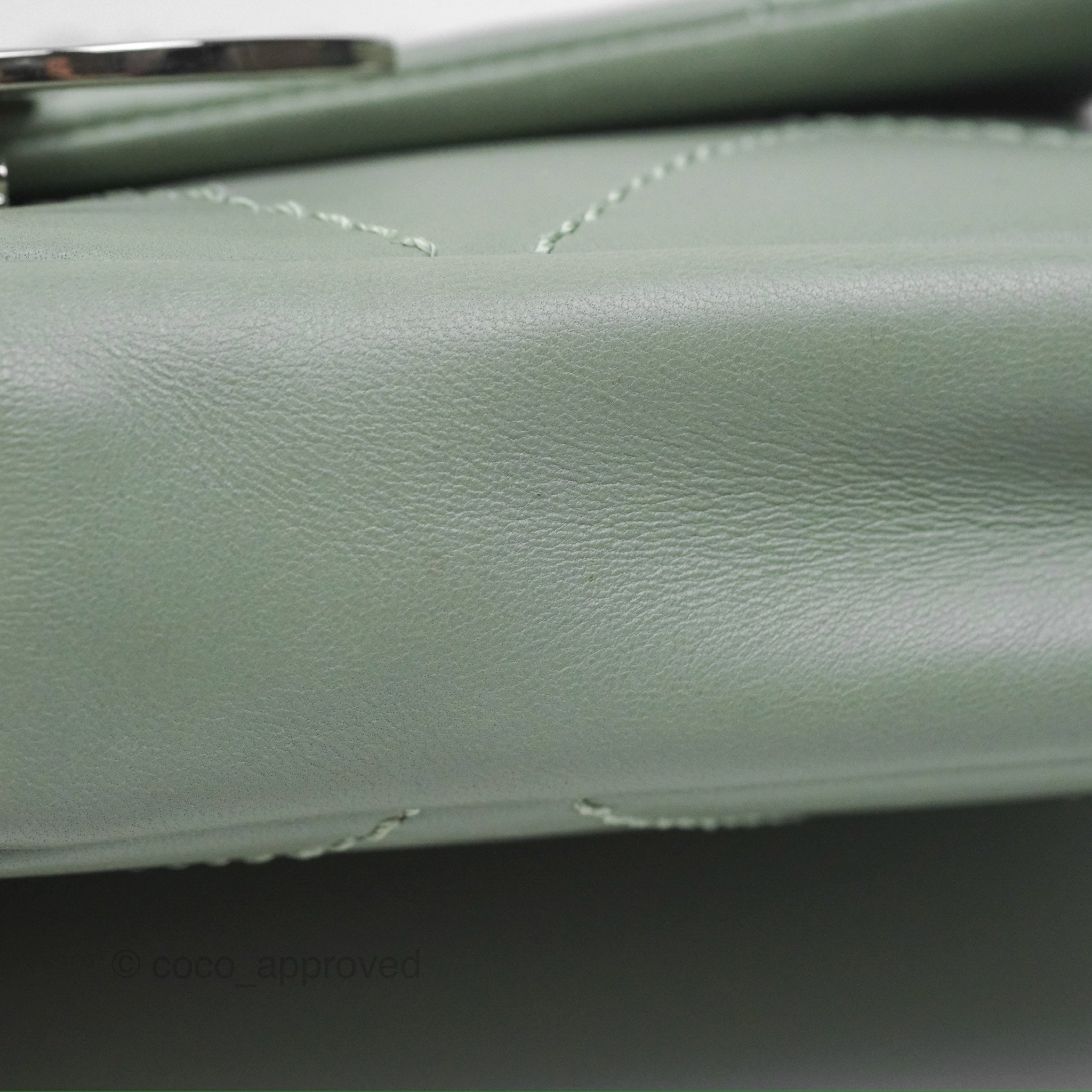 Chanel CC East West Flap Bag Genuine Lambskin Leather Mint Green with Silver Hardware - Luxury Crossbody Purse for Women, Perfect for Date Night & Special Occasions