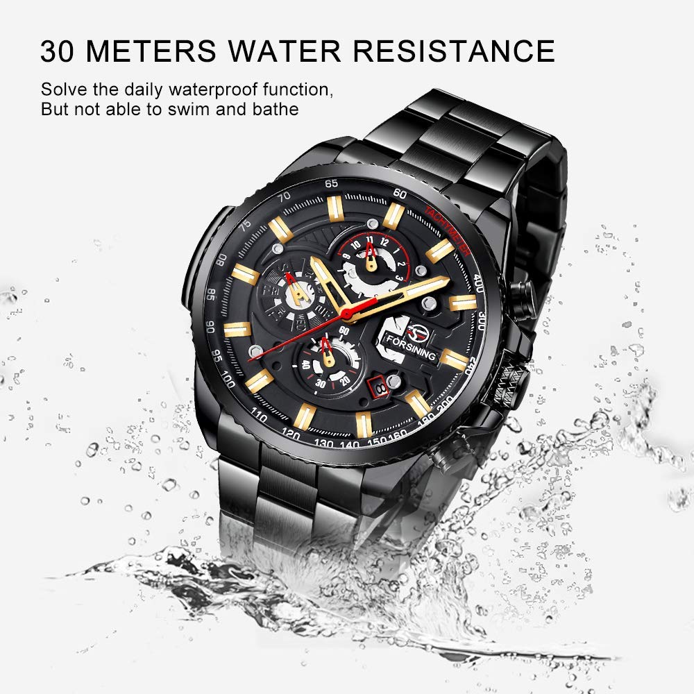 Luxury Men's Automatic Skeleton Watch - Gold & Black Engraved Mechanical Wristwatch for Men | Formal Events, Business Meetings, Gifts