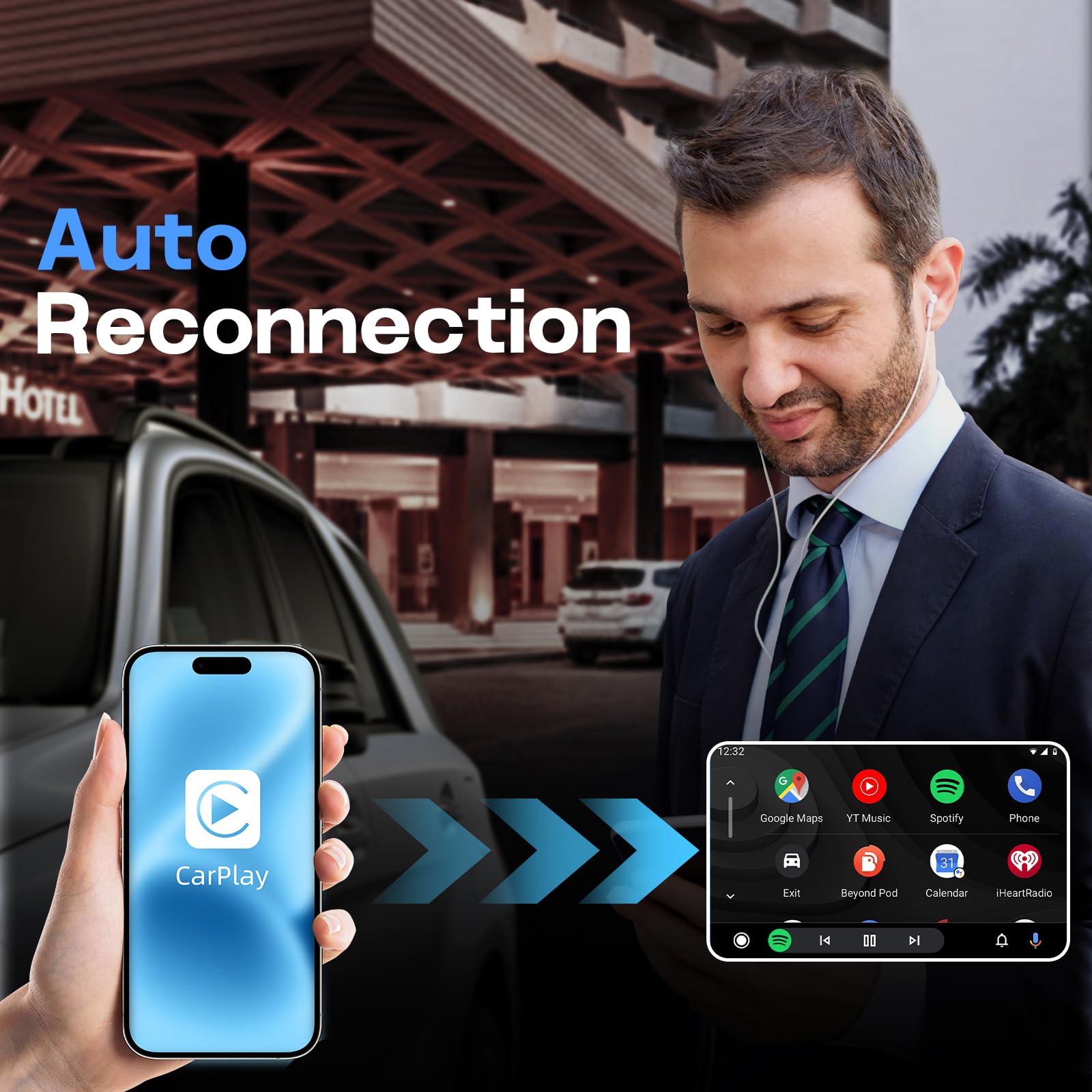 AOGUERBE Wireless Android Auto Adapter - Convert Wired to Wireless CarPlay for Android 11+ & Cars 2017+ | Plug & Play USB Dongle | Seamless Music/Navigation (Gray) - Perfect for Commuting & Road Trips